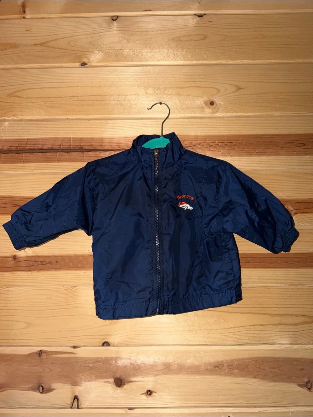 STARTER Navy Blue Kids Rain Jacket with Broncos Team Patch